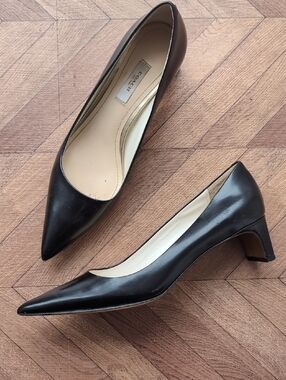 Coach Black Pointed Leather Low Block Heel Pumps